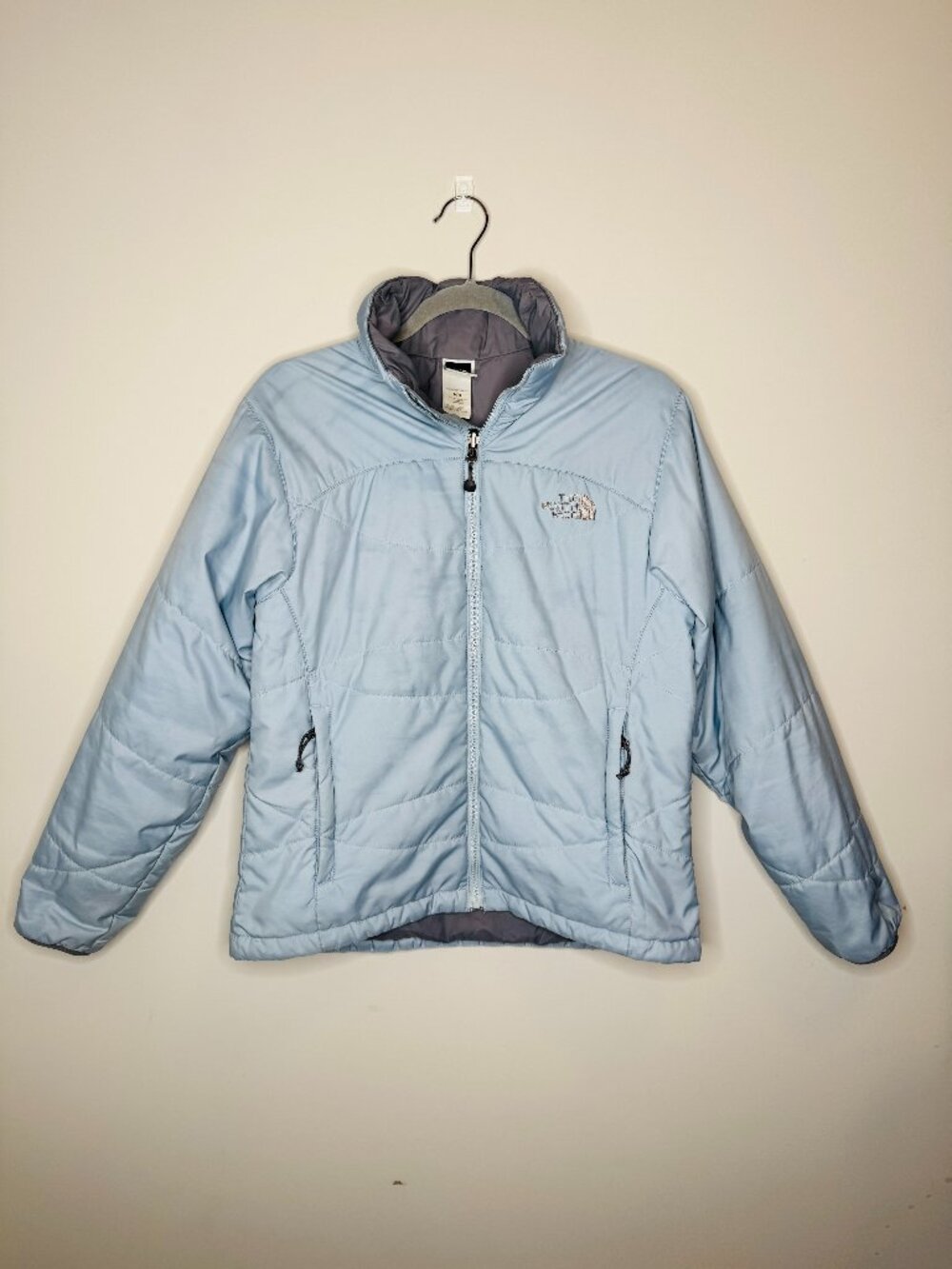 The North Face Primaloft Quilted Puffer Jacket Womens M Blue Zip Pockets. Some t